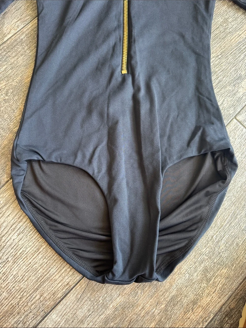 Girls Black Dance Leotard with Gold Front Zip